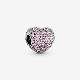 New Arrival 100% 925 Sterling Silver Heart Pink Pave Clip Charm Fit Original European Charm Bracelet Fashion Jewelry Accessories