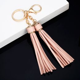 Double PU Leather Tassel Key Chain Chiffon Key Ring for Lady Bag Ornaments Creative Fashion Charm keychain Holder EH-891