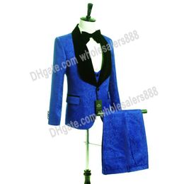 Custom Made Groomsmen Royal Blue Groom Tuxedos Shawl Velvet Lapel Men Suits Wedding Best Man Bridegroom (Jacket + Pants + Vest + Tie) L254