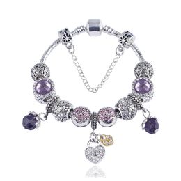 Wholesale-CM Charm Bracelet 925 Silver Pandora Bracelets For Women Royal Crown Bracelet Purple Crystal Beads Diy Jewellery with custom logo