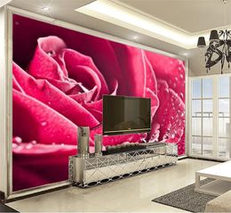 3D Wall paper Large and delicate pink rose digital print HD romantic wallpaper