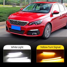 2PCS car styling for Peugeot 308 2016 2017 LED driving DRL with Daytime Running Light yellow turn signal Fog Head Lamp