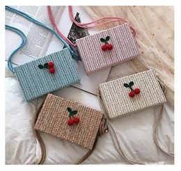 anuschka handbags Kids Purses Newest Korean Cherry Accessories Cute Straw Small Square Bags Fashion Girls Chain Cross Body Bags Birthday Gifts