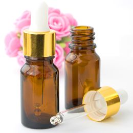 Hot Sale 10ml Amber Glass Dropper Bottles Glass Liquid Reagent Pipette Bottle 10 ml Glass Vials With Gold Cap