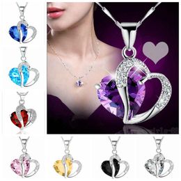 Women Fashion Heart Crystal Rhinestone Silver Chain Pendant Necklace Jewelry Accessories Party Favor 10 Colors RRA2822