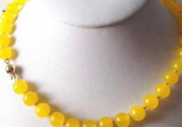 Necklace Handmade Beautiful 10mm Yellow Jade Round Beads Necklace 18inch