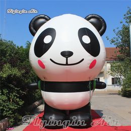 Cute Advertising Inflatable Panda Balloon 4m Air Blow Up Cartoon Animal Mascot Panda Carrying A Schoolbag For School Opening Event