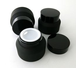 300pcs Empty Matte Black Jar Skin Care Cream Jar Small 1/2oz 1oz Glass Bottle Cosmetic Jar with black Lid screw cap 15g 30g 50g