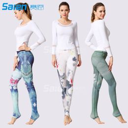 Women Yoga Pants Printed Over The Heel Stirrup High Waist Power Leggings for Fitness Running