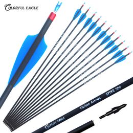 28/30/31-Inch OD7.6mm Spine 500 Outdoor Archery Carbon Arrows with Removable Tips for Compound Recuve Bow arrow Hunting Target Practise