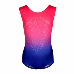 Kid Child Rhythmic Gymnastics Leotard For Girl Gradient Rainbow Rhinestone Dance Ballet Leotard Dress Shiny Metallic Gym305s