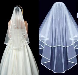 -Setwell barato blanco marfil de dos capas de la cinta del borde de la boda del tul corto con el accesorio de la boda de los peines para mujer