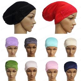 Women Muslim Inner Cap Under Scarf Islamic Patchwork Turban Hats Hijab Headwear Wrap Lace Bonnet Hair Loss Arab Islamic Beanie