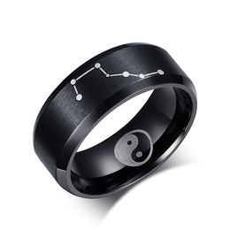 Black 316L Stainless Steel Big Dipper Rings for Man Fashion Taoism Tai Chi Yin Yang Jewellery Gift