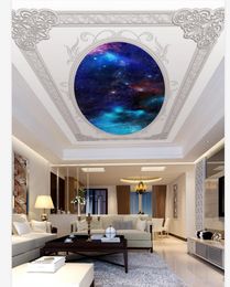 Embossed European style beautiful star sky ceiling mural Ceiling Wallpaper Murals Living Room Bedroom Ceiling Mural Decor