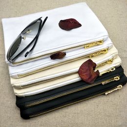 1pc 6x9in 12oz cotton canvas makeup bag with gold metal zip plain black/white/cream cotton canvas bridesmaid gift cosmetic bag