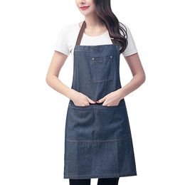 Unisex Denim Halter Apron Men Women Adjustable Kitchen Aprons With Pocket Baking Chefs Cooking Apron Household Cleaner Tool 3