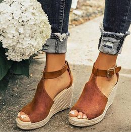 Hot Sale-designer large size 34-43 high heels shoes women rome platform wedges high heels dress sandals women