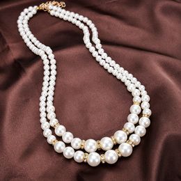 Double Layer Pearl Necklace Women Pearl Beaded Necklace Gift for Love Friend Gold Silver Fashion Jewellery Accessories