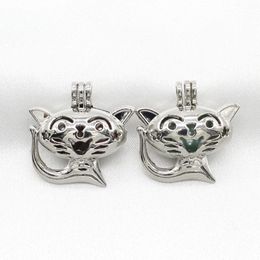 10pcs Cute Cat Pearl Cage Stainless Steel Tone Diffuser Lockets Pendant for Aromatherapy Perfume Essential Oil Necklace Making