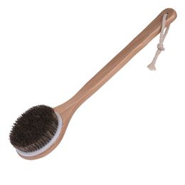 Long Handle Body Brush 15.8" Wood Horse Hair Bath Brush Body Exfoliating Scrub Brush Anti Cellulite Massage