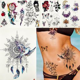 Femmes Dreamcatcher Paix Pigeon Oiseaux Tatouages Temporaire Tribal Plume Corps Bras Taille Bracelet Fleur Tatoo Faux Papillon Tatoo