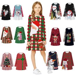 Kids Dresses For Girls Long Sleeve Deer Snowflake Print Dress New Year Costume Princess Dress Kids Christmas Clothes Vestidos