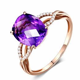 Fashion purple crystal amethyst gemstones diamonds rings for women rose gold tone jewelry bijoux bague date party gift accessory