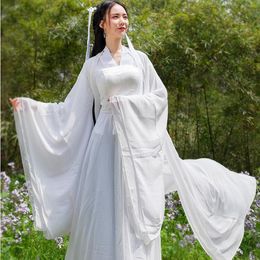 Asian Hanfu suit wide sleeve white fairy dress guzheng performance portrait costume Tang Long suit Chinese Ancient Costume