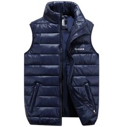 Men's Vests Fall Winter Plus Sizes Ultra Thin Down Cotton Puffer Vest Jacket Coats Mens Zipper High Neck Gilet S With Pockets S-6XL