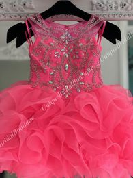 Glitz Cupcake Little Girl Pageant Dress 2019 miss Neon Pink Infant Toddler Kids Prom Formal Party Dance Gown Short Zipper Back Ruffles Skirt