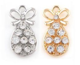 20PCS/lot 15x27mm (Golden,Silver Color) Rhinestones Pineapple Hang Pendant Charms Fit For DIY Floating Dangle Locket Jewelrys