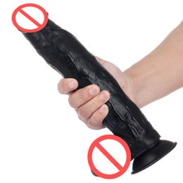 Black 11 Inch Realistic Dildo Waterproof Flexible Penis With Textured Shaft Strong Suction Cup Sex Toy For Women