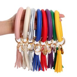 Leather Bracelet Keychain PU Wrist Keyring Fringe Pendant Wristband Sports Bracelet Bracelet Ring Party Gift XD22549