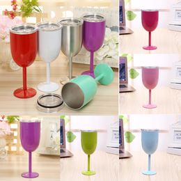 10oz Tumblers Stainless Steel Goblet With Lids Double Vacuum Insulated Wine Glass Egg Mug Bar Glass 25pcs