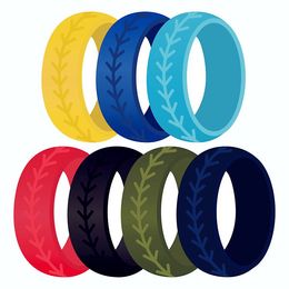 7 colors/Lot Silicone sports Rings unisex Personalized softball Finger Rings For women Men Wedding engagement Fashion Jewelry Gift Bulk