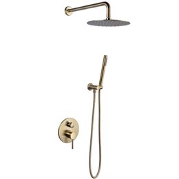 Solid Brass Wall Mounted Shower head Brushed Gold Hot And Cold Bathroom Shower Set
