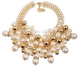 -Nuevo modelo Big Chunky Cadena Pearl Collar para color dorado, Pearl Fine Calidad Collares Multi-Capa Fiesta de boda