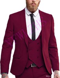 Handsome One Button Groomsmen Shawl Lapel Groom Tuxedos Men Suits Wedding/Prom/Dinner Best Man Blazer(Jacket+Pants+Tie+Vest) 1083
