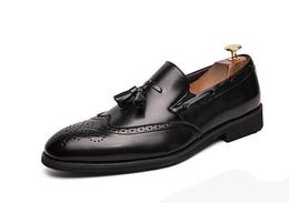 Big Size 38-46 Men Brogue British Oxford Dress Shoes Male Gentleman PU Leather Footwear Flats Tassel Men Loafers