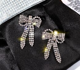 Wholesale-S925 silver needle fashion temperament bow with diamond earrings personality exaggerated long earrings earrings