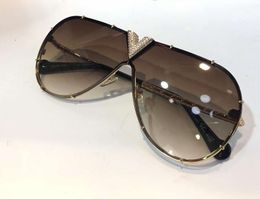 Men Pilot Sunglasses With Stones Black Gold Frame Brown Gradient Sun Glasses Shades New with Box