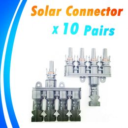 Freeshipping 10 Pairs M/FM Solar Panel 4 to 1 T Branch 30A Solar Connector Female and Male Panel PV Cable 2.5mm2~ 6.0mm2 IP67