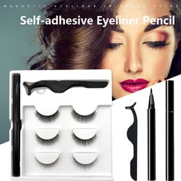 3 Pairs/Set Magic False Eyelash Self-adhesive Lashes Eyeliner Mascara Eyelash Curler Set No Glue No Magnet Makeup Eyelash