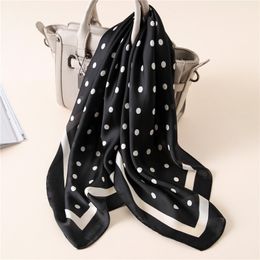 Wholesale-Women Scarf Luxury Brand Striped Dots Print Hijab Pure Silk Shawl Scarfs Foulard Square Head Scarves Wraps 2019 NEW