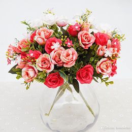 13heads silk roses Bride bouquet Wedding christmas decoration for home vase ornamental flowerpot artificial flowers scrapbooking HJ2589