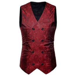 Men's Wedding Embroidered Vest 2019 Hot Men's Large Size Groomsman Slim Suit Embroidered Vest Double Breasted Male Casual