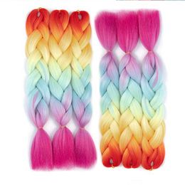 Ombre Four Tone Braiding Hair Extension Synthetic Kanekalon Jumbo Box Braids Rainbow Crochet Braiding Hair Bundles 5Pcs/lot