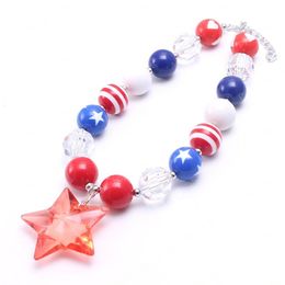 4th July Style Kid Chunky Necklace Big Star Pendant Bubblegum Bead Chunky Necklace Children Jewellery For Toddler Girls