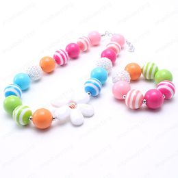 2Sets Pretty Flower Baby Kid Chunky Necklace Fashion Colour Children Bubblegum Bead Chunky Necklace&Bracelet Jewellery Set